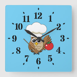 Cute Cooking Owl Cartoon Square Wall Clock