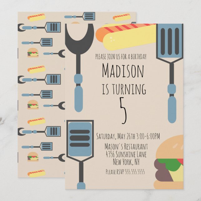 Cute Cookout  Birthday Party Hamburger Hotdog Announcement (Front/Back)