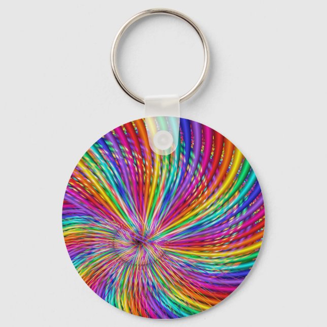 Cute Cool Abstract Pattern "Rainbow Swirl" Key Ring (Front)