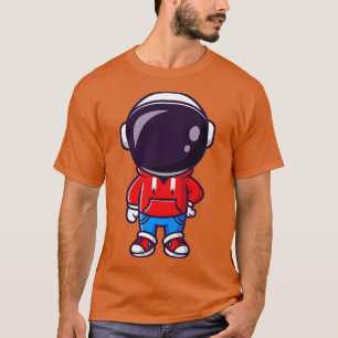 Cute Cool Astronaut With Jacket And Jeans Cartoon T-Shirt