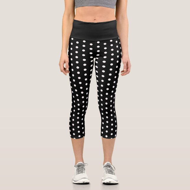 Cute cool Black White polka dots retro pattern Capri Leggings (Front)