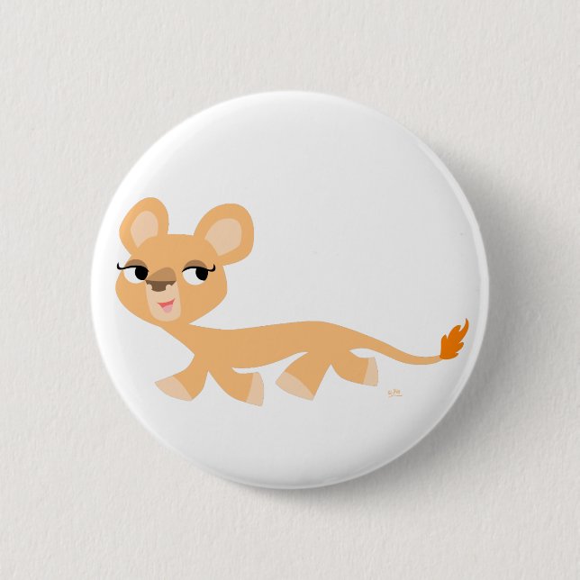 Cute Cool Cartoon Lioness Button Badge (Front)