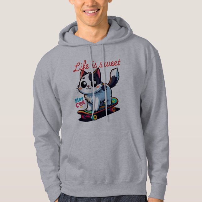 Cute Cool Cat T-Shirt Hoodie (Front)
