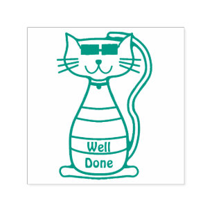 Cute cool cat Well Done teacher stamp