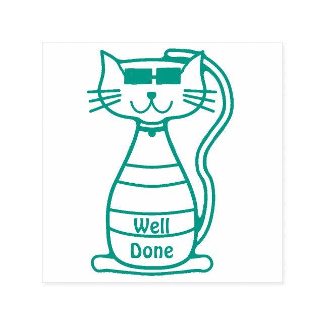 Cute cool cat Well Done teacher stamp (Design)