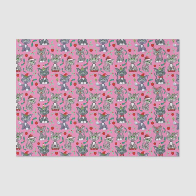 Cute Cool Christmas Cats in Pink Tissue Paper (Front)