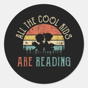 cute cool kids reading word art classic round sticker