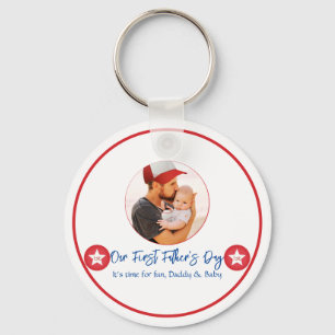 Cute Cool Modern New Dad Photo First Fathers Day Key Ring