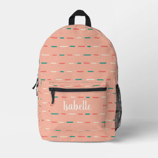 Cute Cool Peach Pink Stripes Monogram Name Printed Backpack