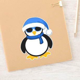 Cute cool penguin Christmas winter blue Santa hat
