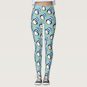 Cute cool penguin Christmas winter pattern blue Leggings