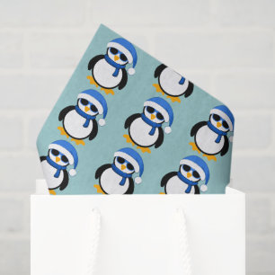 Cute cool penguin Christmas winter pattern blue Tissue Paper