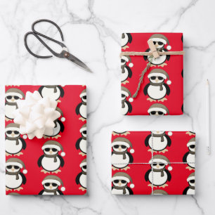 Cute cool penguin Christmas winter pattern red Wrapping Paper Sheet