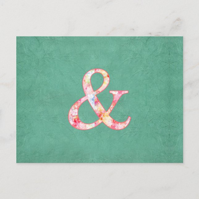 Cute Cool Pink Watercolor Ampersand on Teal Postcard (Front)