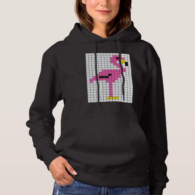 Cute Cool Pixel Pink Flamingo Hoodie (Front)