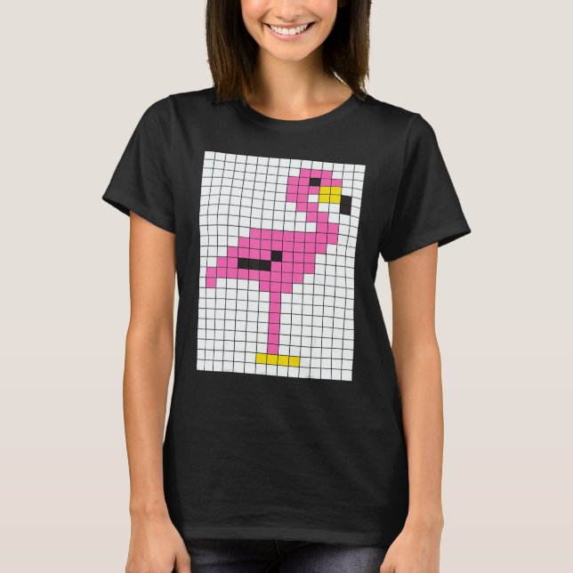 Cute Cool Pixel Pink Flamingo T-Shirt (Front)