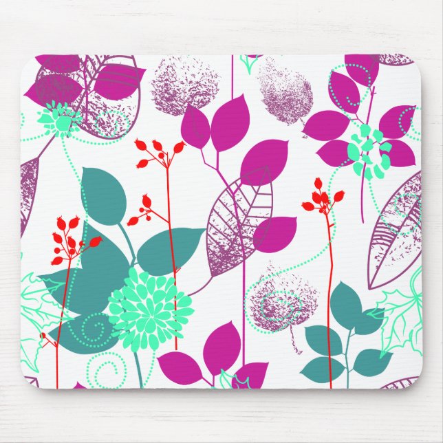 Cute Cool Retro Elegant Aqua Floral Mouse Mat (Front)