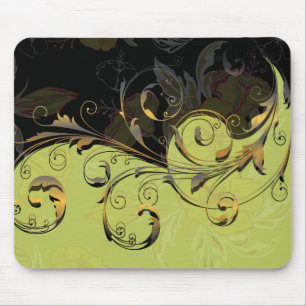 Cute Cool Retro Elegant Gold Floral Mouse Mat
