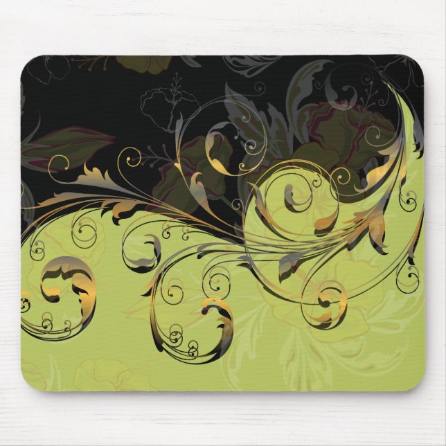 Cute Cool Retro Elegant Gold Floral Mouse Mat (Front)