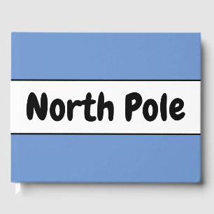 Cute Cool Winter Blue White Stripes "North Pole" Guest Book