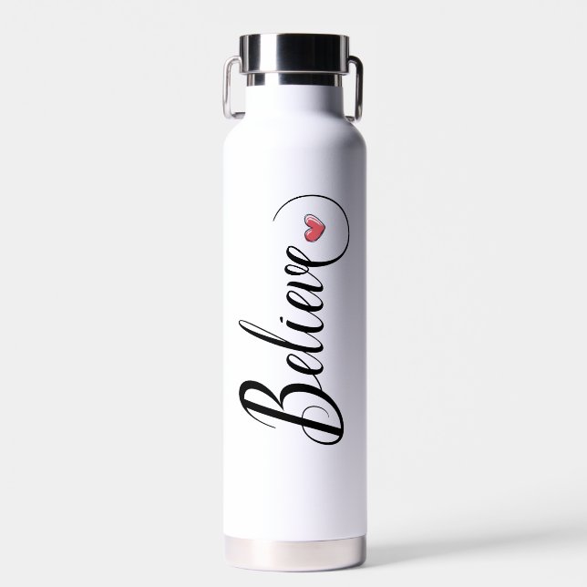 Cute copper vacuum insulated heart believe water bottle (Front)