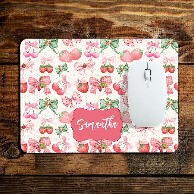 Cute Coquette aesthetic girly strawberry pattern Mouse Mat (Creator Uploaded)