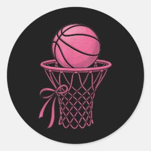 Cute Coquette Basketball Aesthetic Pink Hoop Style Classic Round Sticker