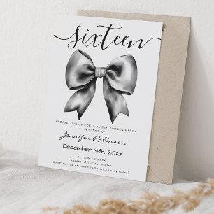 Cute Coquette Black Bow Sweet 16 Birthday Invitation