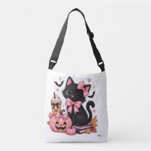Cute Coquette Black Cat Halloween with Pink Bows