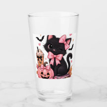Cute Coquette Black Cat Halloween with Pink Bows
