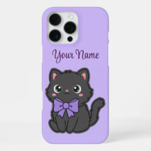 Cute Coquette Black Cat Purple Bow Custom Phone