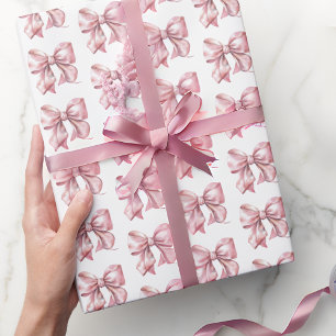 Cute Coquette Blush Pink Bow Pattern Wrapping Paper