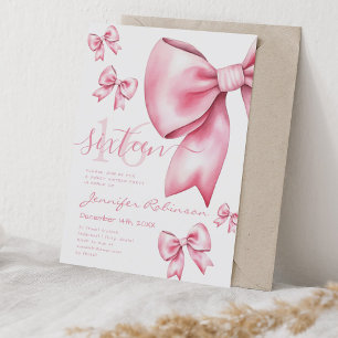 Cute Coquette Blush Pink Bow Sweet 16 Invitation