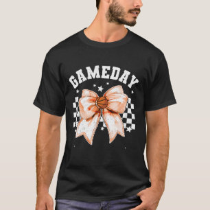 Cute Coquette Bow Basketball Retro Game Day Women T-Shirt