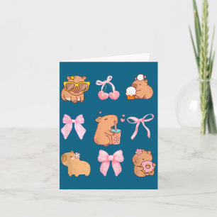 Cute Coquette Bow Capybara Pajamas Pjs Clothes Gir Card