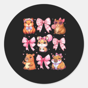 Cute Coquette Bow Capybara Pajamas Pjs Clothes Gir Classic Round Sticker