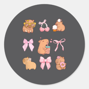 Cute Coquette Bow Capybara Pajamas Pjs Clothes Gir Classic Round Sticker