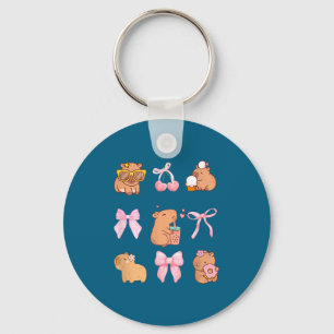 Cute Coquette Bow Capybara Pajamas Pjs Clothes Gir Key Ring