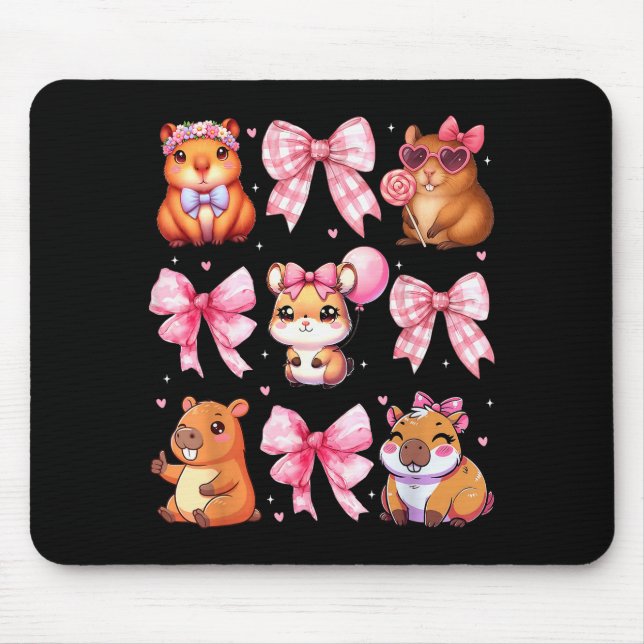 Cute Coquette Bow Capybara Pajamas Pjs Clothes Gir Mouse Mat (Front)