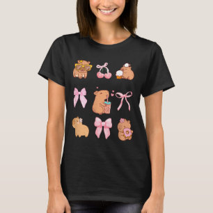 Cute Coquette Bow Capybara Pajamas Pjs Clothes Gir T-Shirt