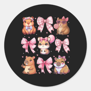 Cute Coquette Bow Capyra Pyjamas Pjs Clothes Girls Classic Round Sticker