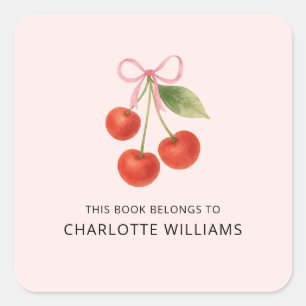 Cute Coquette Bow cherry Back to School Kids Square Sticker