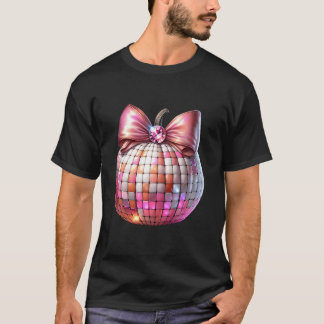 Cute Coquette Bow Disco Pumpkin Fall Autumn Hallow T-Shirt