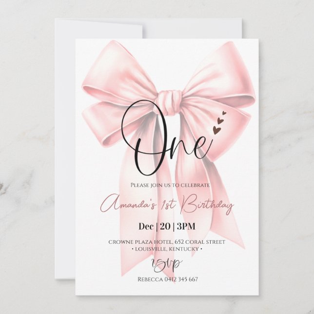 Cute Coquette Bow girl Birthday Invitation (Front)