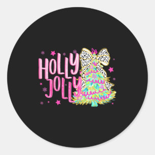 Cute Coquette Bow Girls Christmas Tree Merry Xmas  Classic Round Sticker
