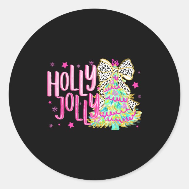 Cute Coquette Bow Girls Christmas Tree Merry Xmas  Classic Round Sticker (Front)