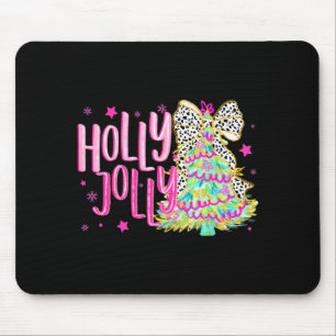 Cute Coquette Bow Girls Christmas Tree Merry Xmas Mouse Mat