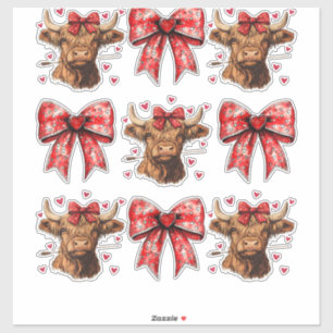 Cute Coquette Bow Heart Highland Cow Western Valen