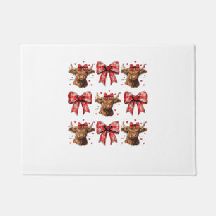 Cute Coquette Bow Heart Highland Cow Western Valen Doormat