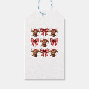 Cute Coquette Bow Heart Highland Cow Western Valen Gift Tags